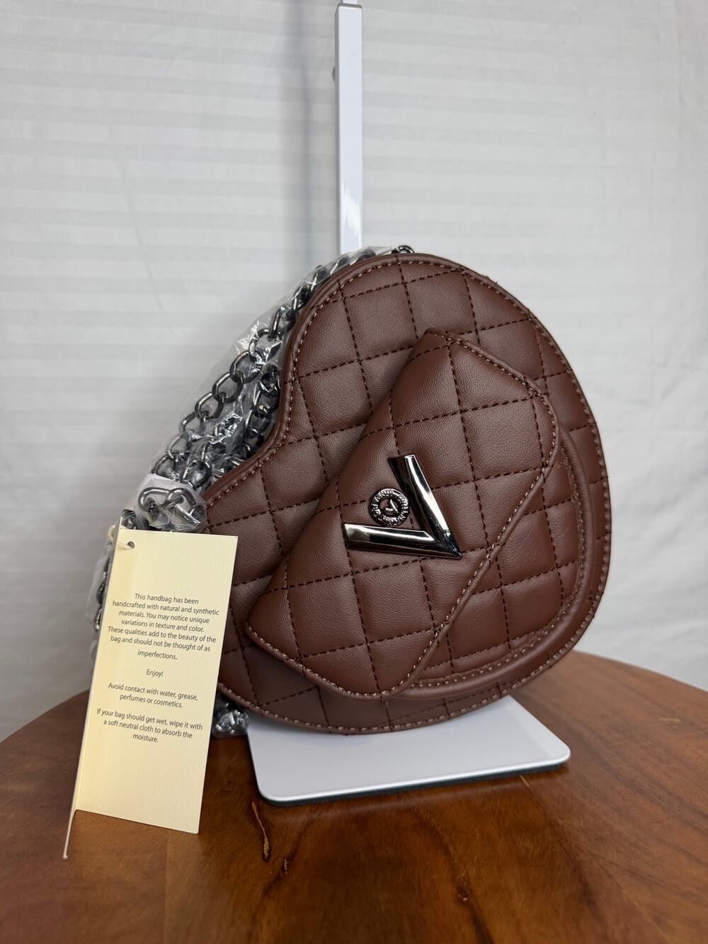 Valentino Orlandi Heart Crossbody MSRP $139 NWT Brown Quilted Vegan Leather
